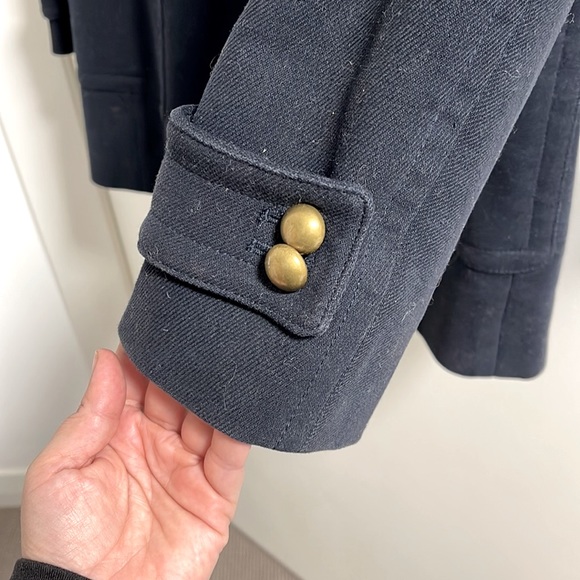 Ann Taylor Navy Lined Heavy Cotton / Canvas Coat with Gold Chain Accents - Picture 4 of 6